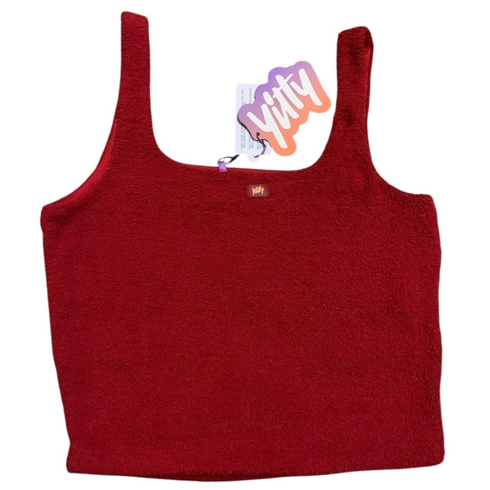 Yitty Pet Me Tank Women S Holly Berry Red Fuzzy Built-in Bra Cropped Cozicore